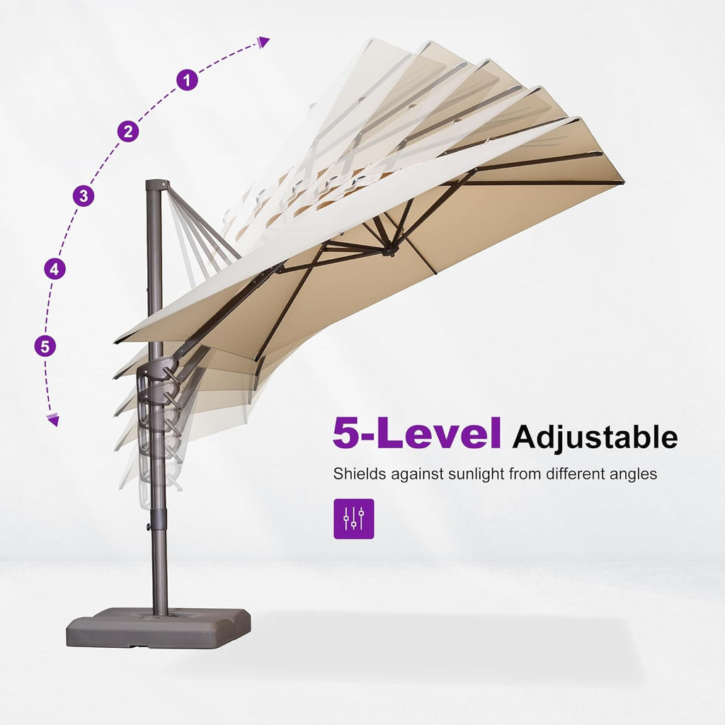 PURPLE LEAF 10' X 10' Patio Cantilever Umbrella Antique Bronze Square Outdoor Umbrella with 360° Rotation and Aluminum Offset Hanging for Garden Backyard Pool, Beige