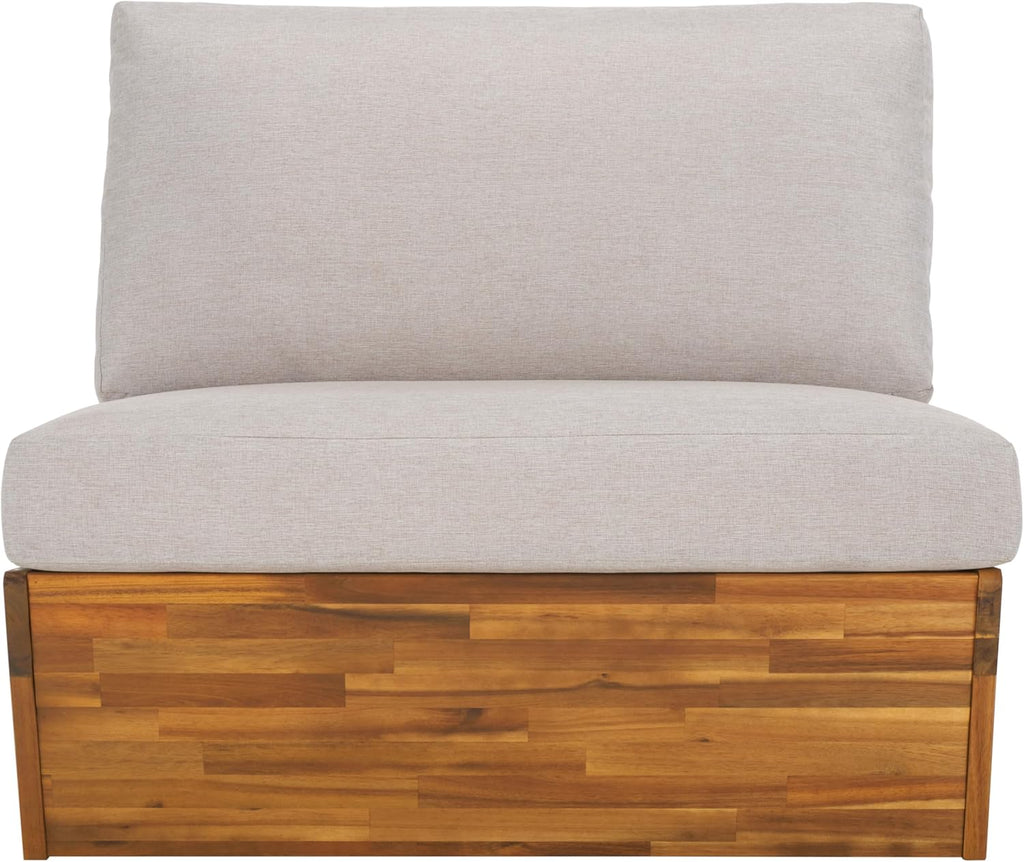 SAFAVIEH Outdoor - Lynn Lounge Chair Set of 2 - Natural & Light Grey - Solid Wood with Cushion - Modern Slatted Lounge Design - Ideal for Patio, Deck, Poolside, Backyard (PAT7328B-SET2)
