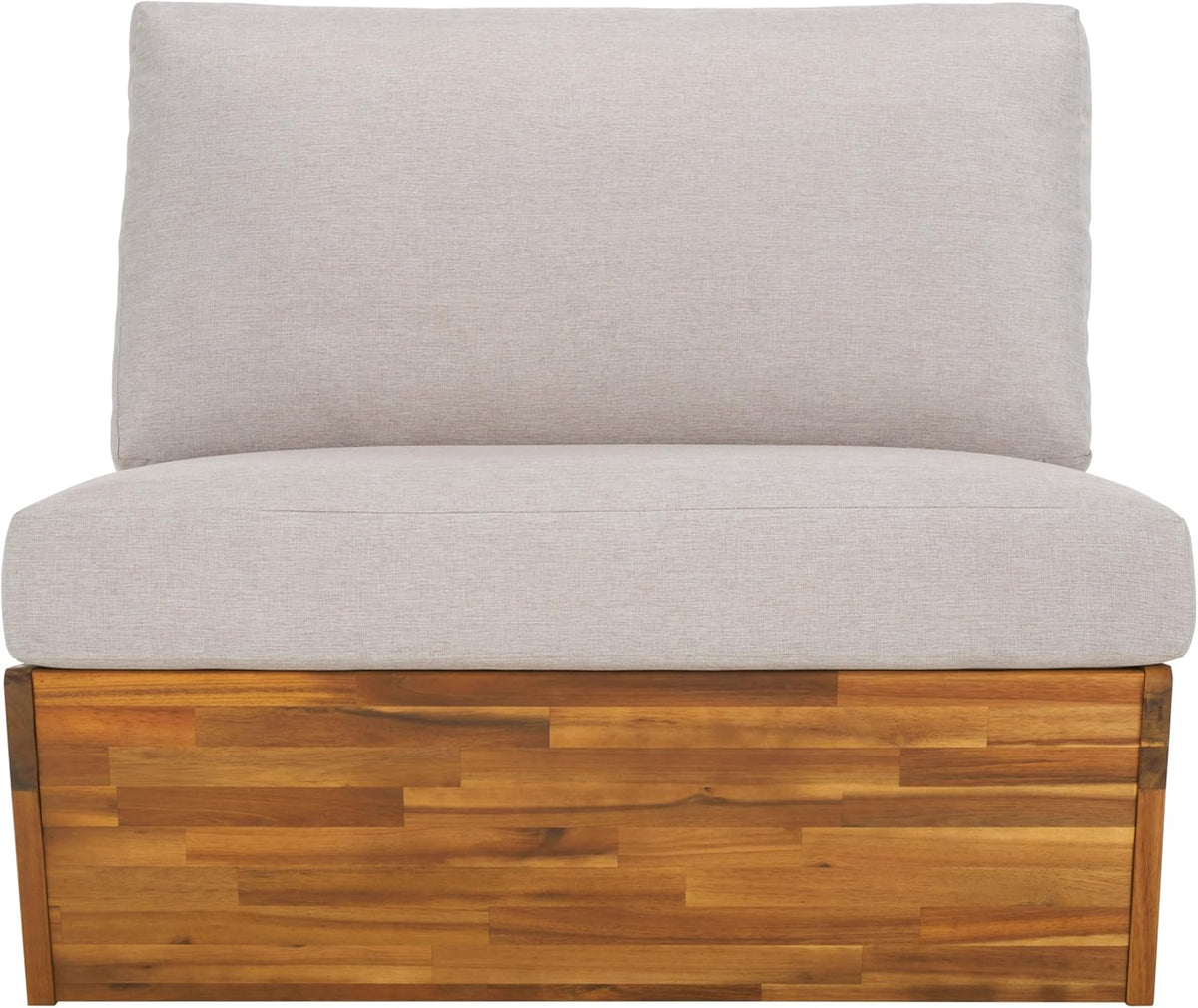 SAFAVIEH Outdoor - Lynn Lounge Chair Set of 2 - Natural & Light Grey - Solid Wood with Cushion - Modern Slatted Lounge Design - Ideal for Patio, Deck, Poolside, Backyard (PAT7328B-SET2)