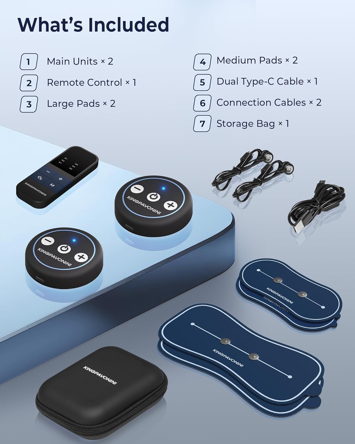 KingPavonini Wireless TENS Unit Muscle Stimulator with Remote, 2 Units TENS Machine for Pain Relief, 4 Ultra-Large Pads for Back Shoulder Sciatica, Storage Bag, 6 Modes 20 Intensities, Model SM9116