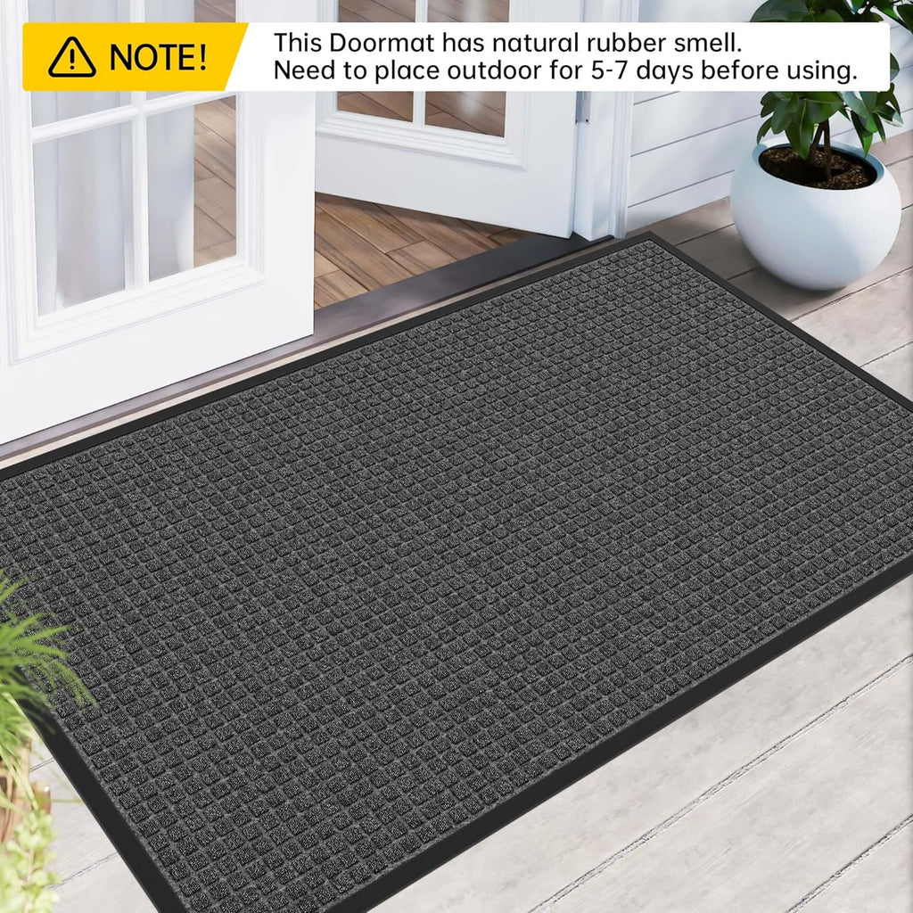 Sturdy Front Door Mat Outside Entrance, 6' x 4' All-Season All-Weather Doormat Waterproof, Stain and Fade Resistant, Natural Rubber Indoor Outdoor Welcome Door Mat Trap Dirt