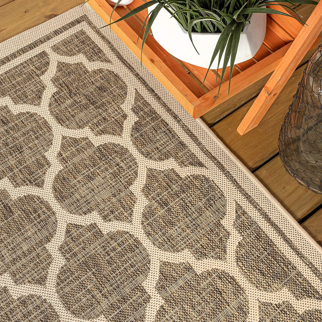 JONATHAN Y Moroccan Trellis Indoor Outdoor Area Rug 8X10 Brown/Beige, Trebol Textured Weave for Backyard, Patio, Porch, Easy-Cleaning, High Traffic, Pet-Friendly, Non-Shedding (SMB109A-8)