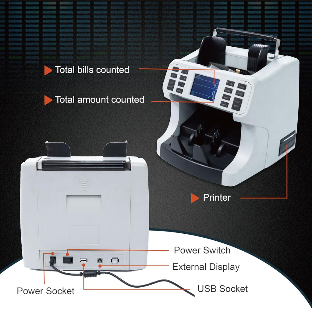 H-8700 Bank Grade Mixed Denomination Money Counter Machine, IMG/WL/UV/MG/IR/DD Counterfeit Detection, Bill Counter, Currecny Cash Counter, 3.5inch TFT Disaplay, Built-in Printer