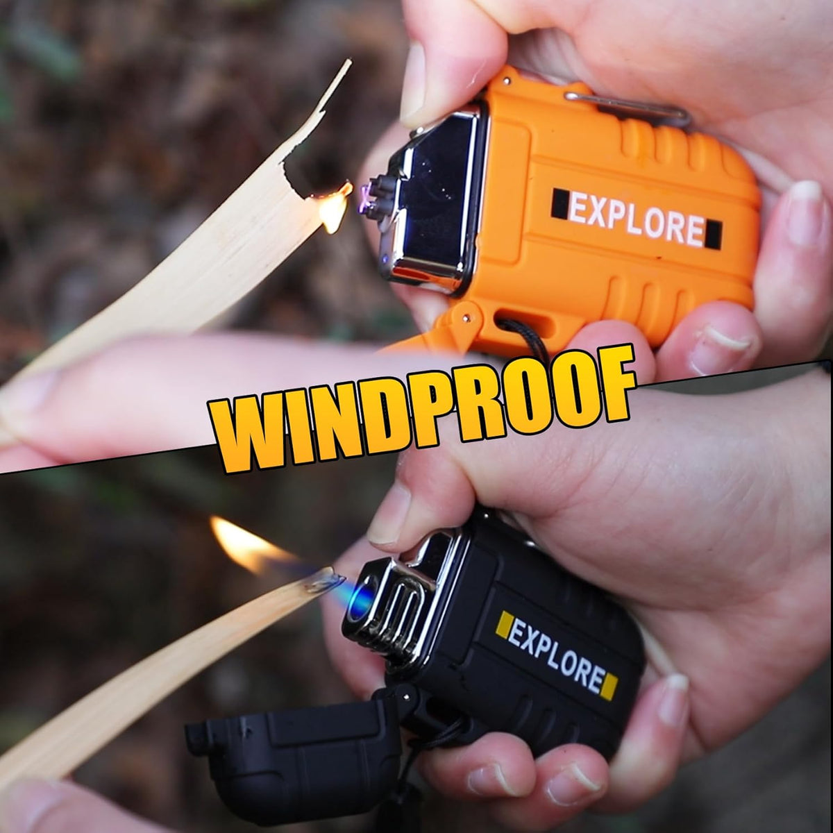LcFun 2 Pack Waterproof Outdoor Lighter Windproof Torch Lighters Butane Refillable USB Rechargeable Electric Dual Arc Plasma Lighter Hiking Camping Essentials Hunting Survival Tactical Gear Gadgets