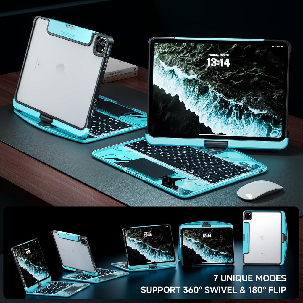 Transparent Case with Keyboard for iPad Pro 13 inch(M5/M4, 2025/2024), iPad Pro 13,7-Color Backlit,Magic Wireless Keyboard, 360°Rotating,Multi-Touch trackpad,Pencil Holder,with Shortcuts,Blue