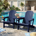 JY QAQA Outdoor Adirondack Chair Set of 2, All-Weather HDPE Patio Furniture with Detachable Table, Wood Texture & Cup Holder for Patio, Poolside, Garden, Dark Blue