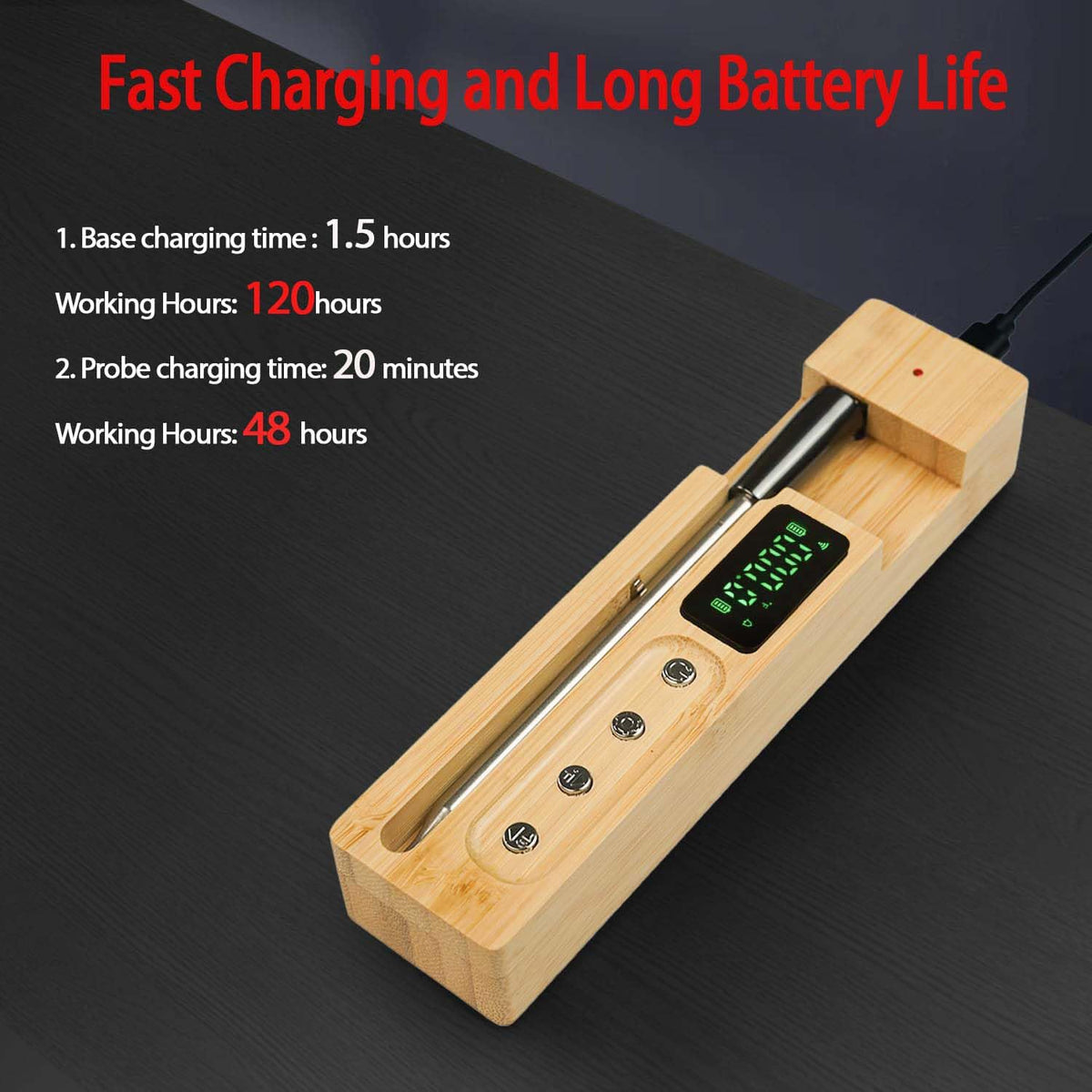 Wireless Meat Thermometer Digital, Smart Bluetooth Instant Read Thermometer .±0.9℉ Accuracy, IP68 Waterproof Food Thermometer for Oven, Smoker, BBQ, Rotisserie, Kitchen