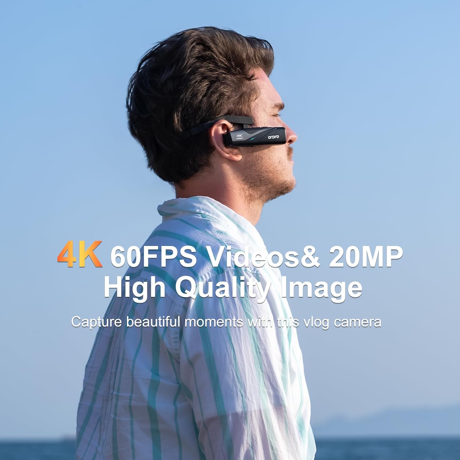 ORDRO EP8 4K 60FPS Head-Mounted Camera with 2-Axis Gimbal Stabilizer | Wearable Vlog Cam | Auto Focus, WiFi App & Remote Control | Includes 64GB Card
