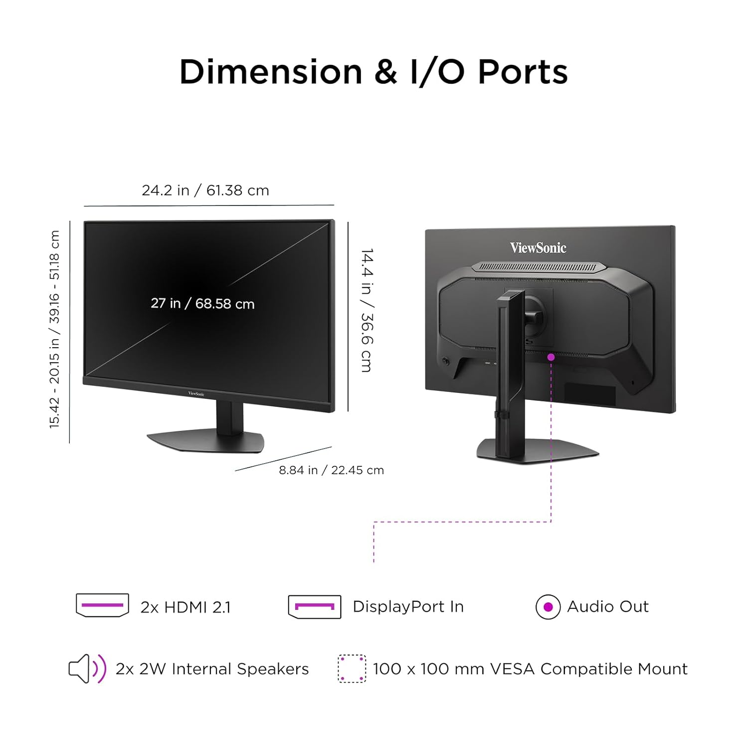 ViewSonic VX2730D-4K 27 Inch 4K Gaming Monitor, IPS with Switchable Refresh Rate at 288Hz and 0.5ms for Smooth Gameplay, FreeSync Premium, Eye Care Technology, Advanced Ergonomics, HDMI, and DP Inputs