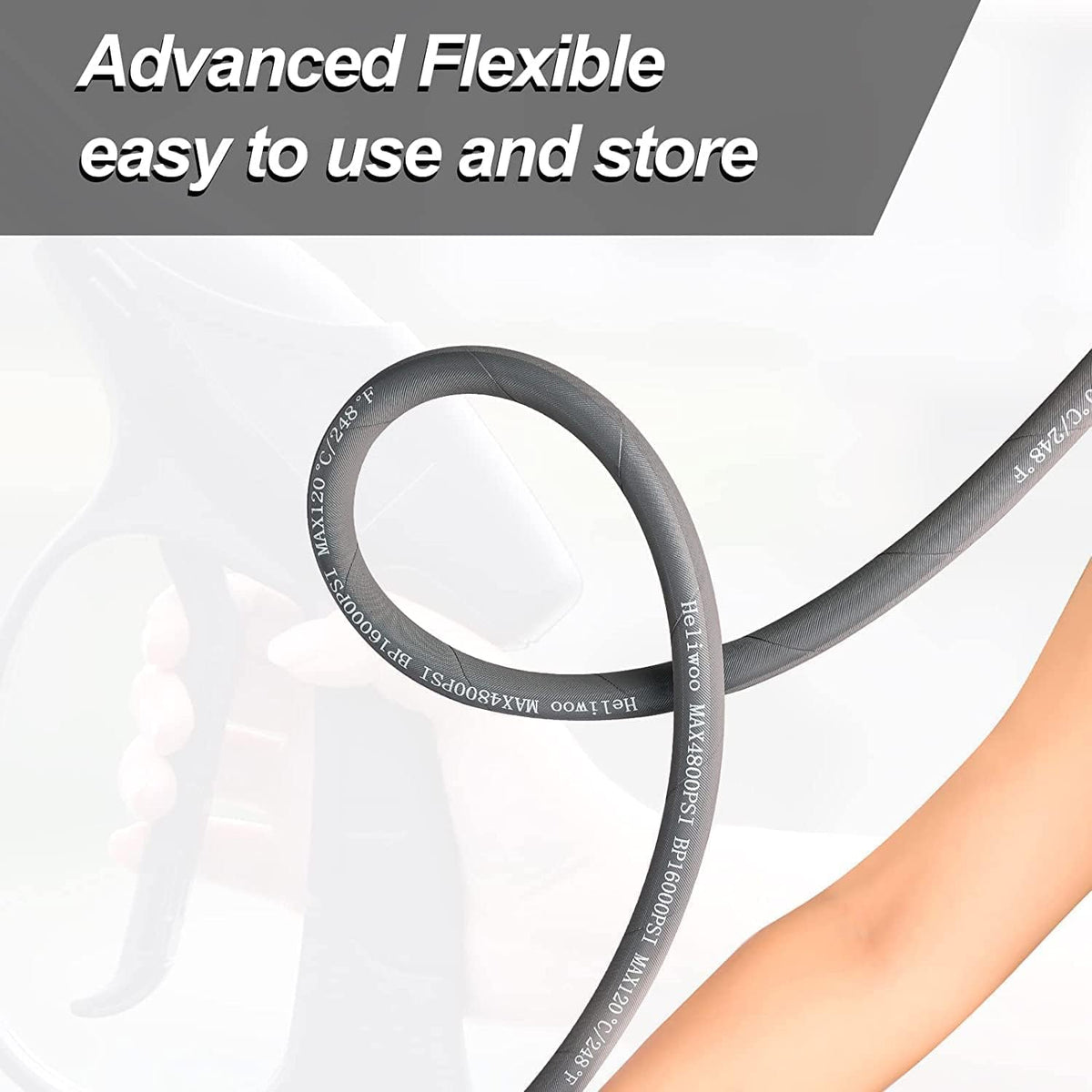 3/8'' Pressure Washer Hose 150 FT, Hot and Cold Water Power Washer Hose Max 248°F, 3/8 Quick Connect Commercial Industrial Grade Steel Wire Braided Kink Proof Extension Hose -4800 PSI