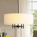 Untrammelife Drum Pendant Chandelier 4-Lights Black Ceiling Hanging Light Fixture with 20" White Shade, for Dining Room Living Room Bedroom Kitchen Island Stairway Hallway