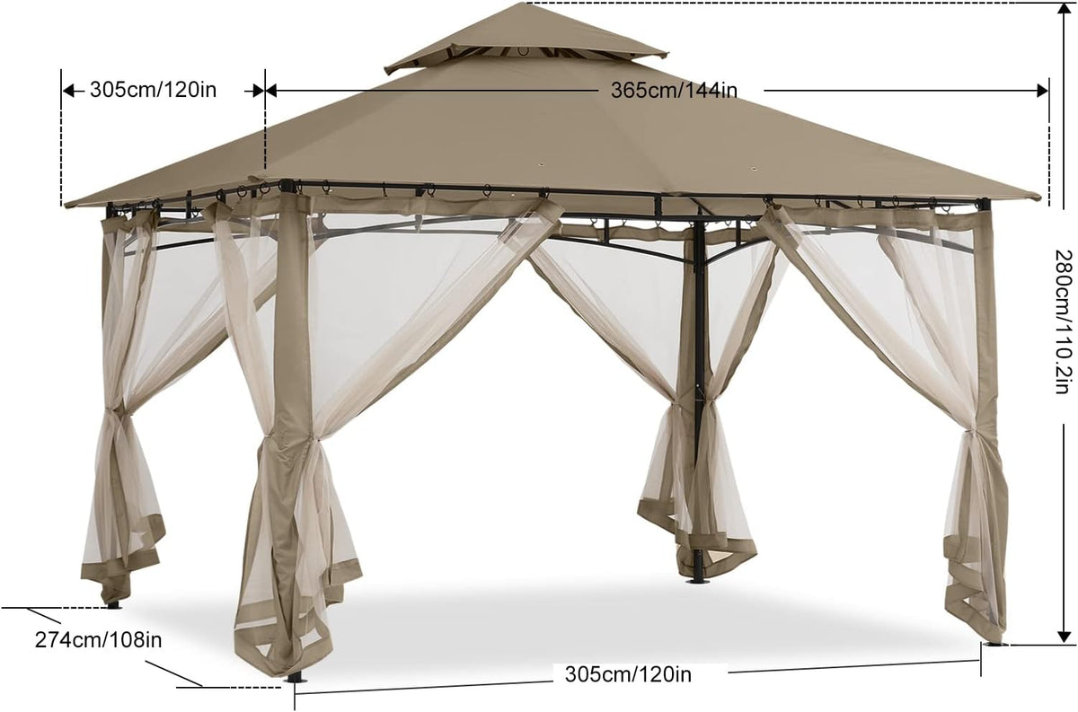 ABCCANOPY Gazebos for Patios 10x12 - Outdoor Steel Frame Gazebo with Mosquito Netting for Lawn Backyard Garden Deck (Khaki)