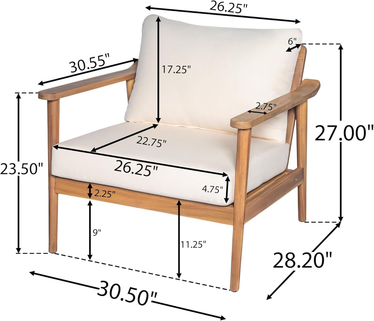 Christopher Knight Home Batis Acacia Wood Lounge Chair Outdoor Set of 2, Wooden Patio Accent Chair Set, Comfy Reading Seat with Removable Cushion, Patio Furniture Set, Teak+Beige