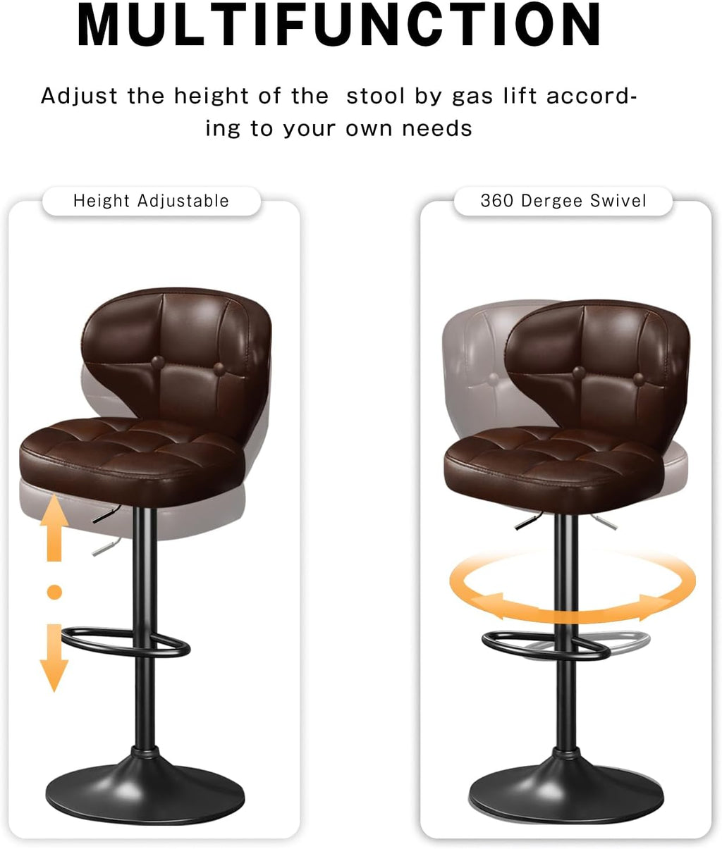 Bar Stools Set of 4, Adjustable Swivel Bar Chairs with 360° Rotation, Padded Counter Stools with Back and Footrest for Kitchen Island, Bistro, Cafe, and Home Use Brown-4PCS