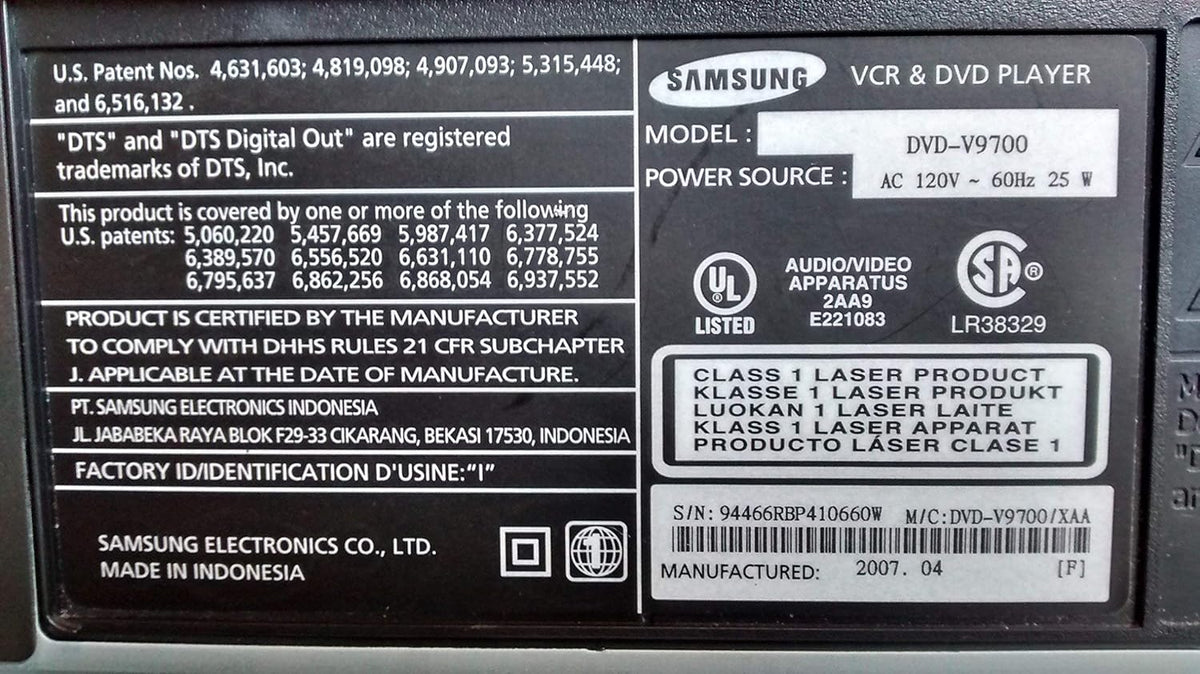 SAMSUNG DVD-V9700 HIFI STEREO DVD & VCR COMBO RECORDER 4 ROTARY HEAD. DIGITAL VCR RECORDER - TUNERLESS w/ HDMI, DVIX, DTS SURROUND, DOLBY DIGITSL. Remote Included + AV Connector Cords (Renewed)