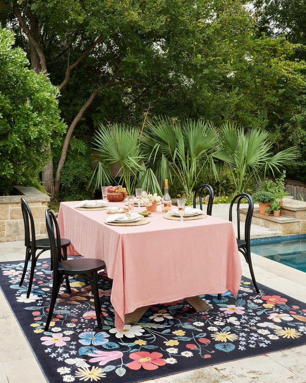 Loloi Rifle Paper Co. Perennial Collection Strawberry Fields PRN-02 Black/Navy 5'-3" x 7'-8" Indoor/Outdoor Area Rug