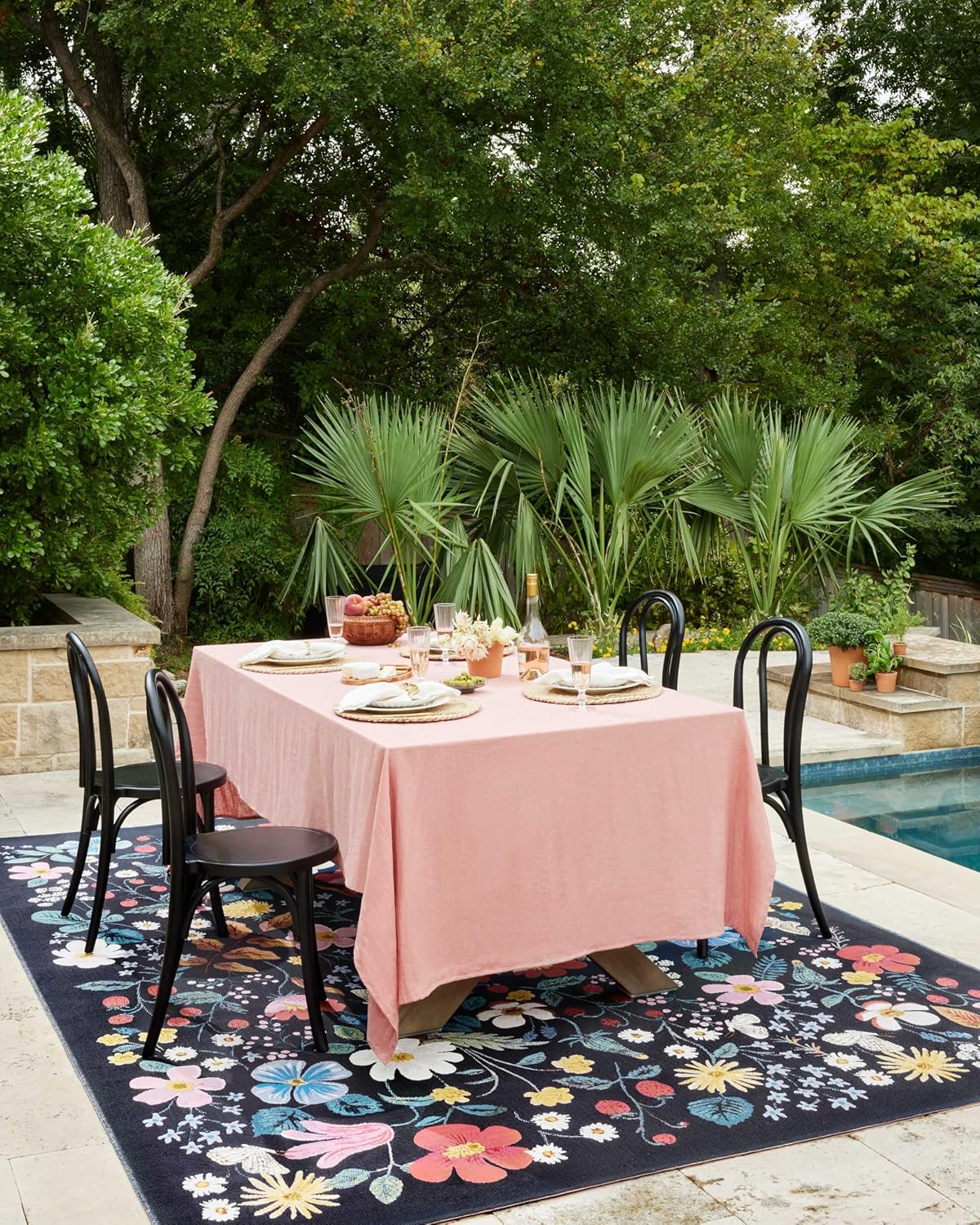 Loloi Rifle Paper Co. Perennial Collection Strawberry Fields PRN-02 Black/Navy 5'-3" x 7'-8" Indoor/Outdoor Area Rug