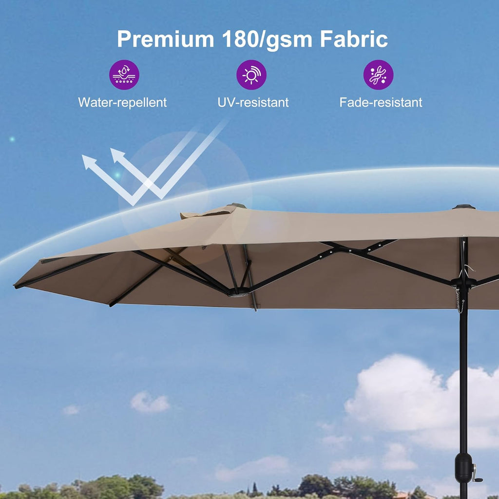 PURPLE LEAF 13ft Patio Market Umbrella with Base Double-Sided Rectangle Outdoor Table Sun Umbrellas with Crank 12 Heavy Duty Sturdy Ribs for Pool Beach Deck Backyard Taupe