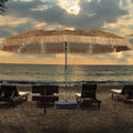 15 ft Patio Tiki Umbrella with 48 LED Lights, Large Rectangle Outdoor Solar Umbrella with Matching Base for Market, Beach, Garden, Yard