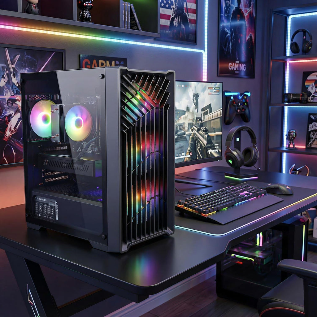 STGAubron Gaming PC Desktop Computer, Intel Core i7 up to 3.9G, GeForce RTX 3050 6G, 32GB RAM, 512GB SSD, WiFi 6, BT 5.0, RGB Fan x 4, Windows 11 Home