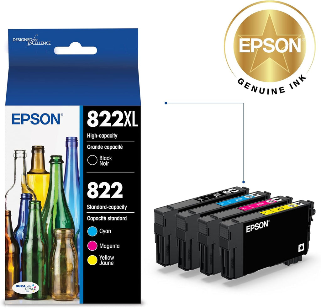 EPSON 822 DURABrite Ultra Ink High Capacity Black & Standard Color Cartridge Combo Pack (T822XL-BCS) Works with WorkForce Pro WF-3820,3823, 4820, 4830, 4833, 4834