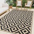 Smiry Waterproof Outdoor Rug 9x12 ft, Reversible Plastic Straw Patio Camping Rugs, Outdoor Indoor RV Mat Carpet for Patio, Outside Entry, Backyard, Deck, Bench, Picnic, Camper, Black & Beige