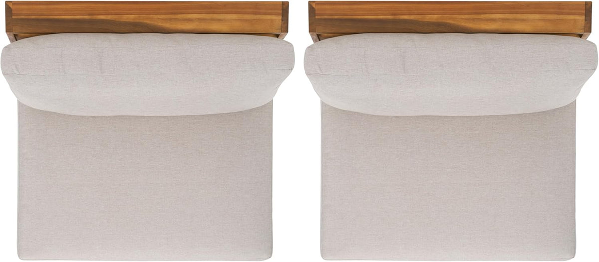 SAFAVIEH Outdoor - Lynn Lounge Chair Set of 2 - Natural & Light Grey - Solid Wood with Cushion - Modern Slatted Lounge Design - Ideal for Patio, Deck, Poolside, Backyard (PAT7328B-SET2)