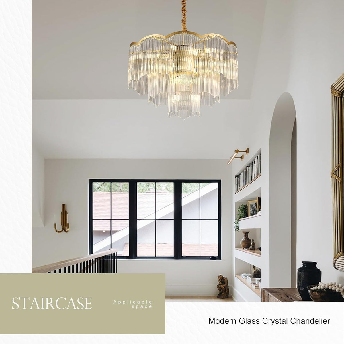27.75" Gold Clear Glass Crystal Chandelier 14-Light Modern Crystal Pendant Ceiling Light Fixture 4-Tier Luxury Glass Chandeliers,for Dining Room Kitchen Island Living Room Bedroom