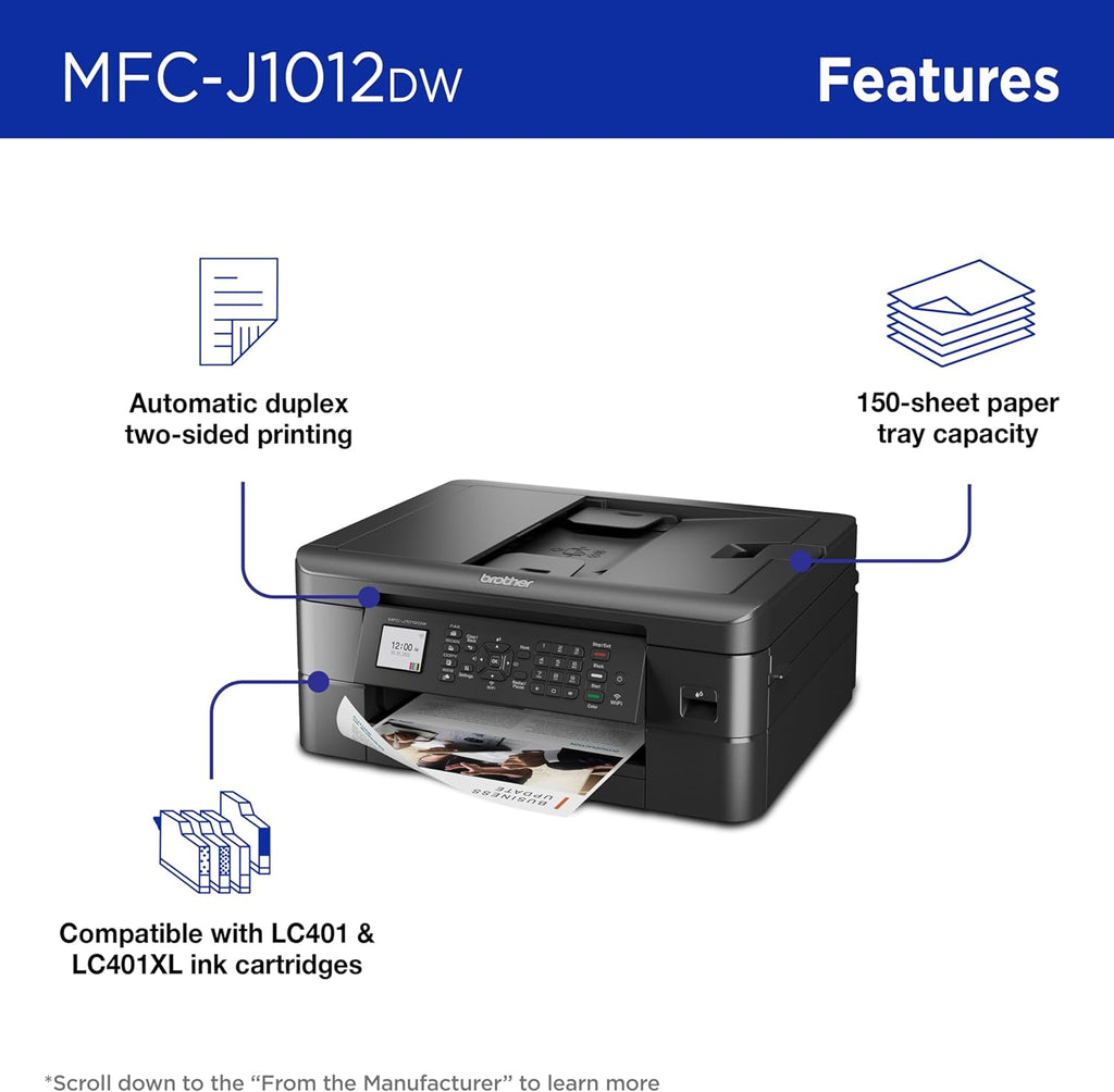 Brother MFC-J1012DW Wireless Colour Inkjet All-in-One Printer with Mobile Device and Duplex Printing, for Home Office and Personal Use, Refresh Subscription Ready