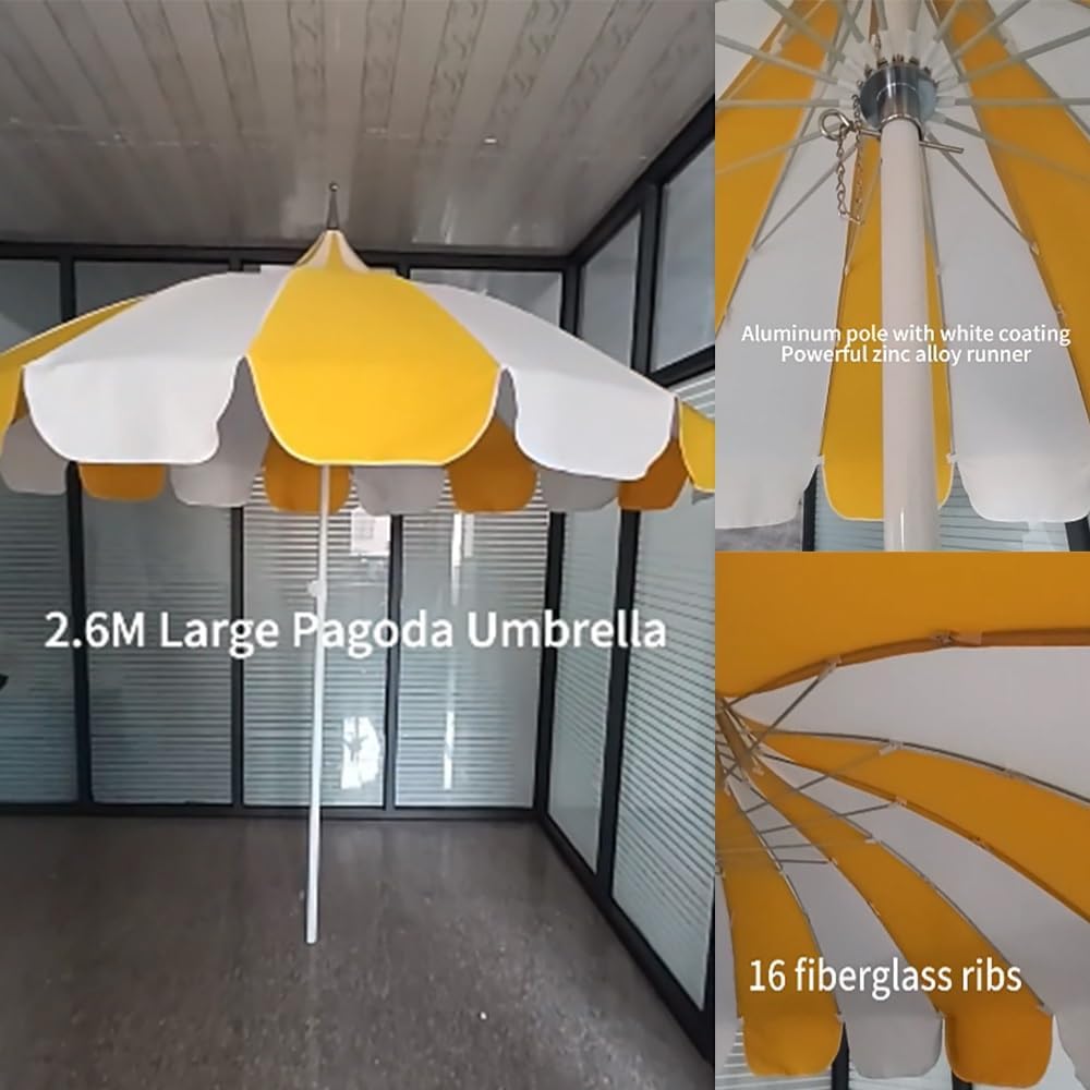 8.5ft Pagoda Beach Umbrella Patio Umbrella UPF 50+ Windproof Boho Pool Umbrellas Scalloped For Outdoor Garden Deck Yard(Green white)