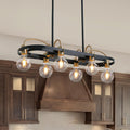 6 Lights Rectangular Chandelier, Black and Gold Linear Chandelier Rectangle Pendant Light Fixture, Modern Chandeliers for Kitchen Island Dining Room Over Table L-30''