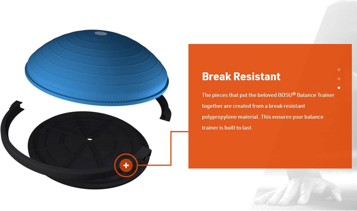 Bosu Balance Ball Exercise Trainer, Home Gym Equipment w/Guided Workouts & Pump, 26" Inflatable Fitness Platform for Strength Training, Standing, Balancing, and Core Workout
