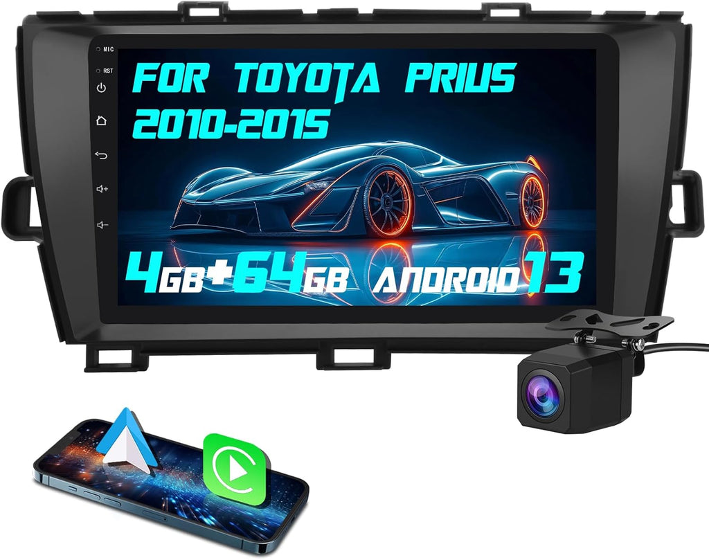 9 inch Car Radio for Toyota Prius 2010-2015, Android 13 Stereo with Wireless CarPlay Android Auto FM BT GPS SWC Backup Camera (4GB RAM+64GB ROM)