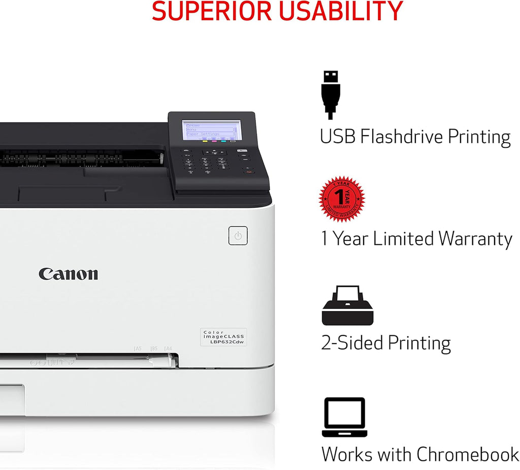 Canon imageCLASS LBP632Cdw - Wireless Duplex Color Laser Printer, Single Function, Home Office, Mobile Ready, 22 PPM Color, White