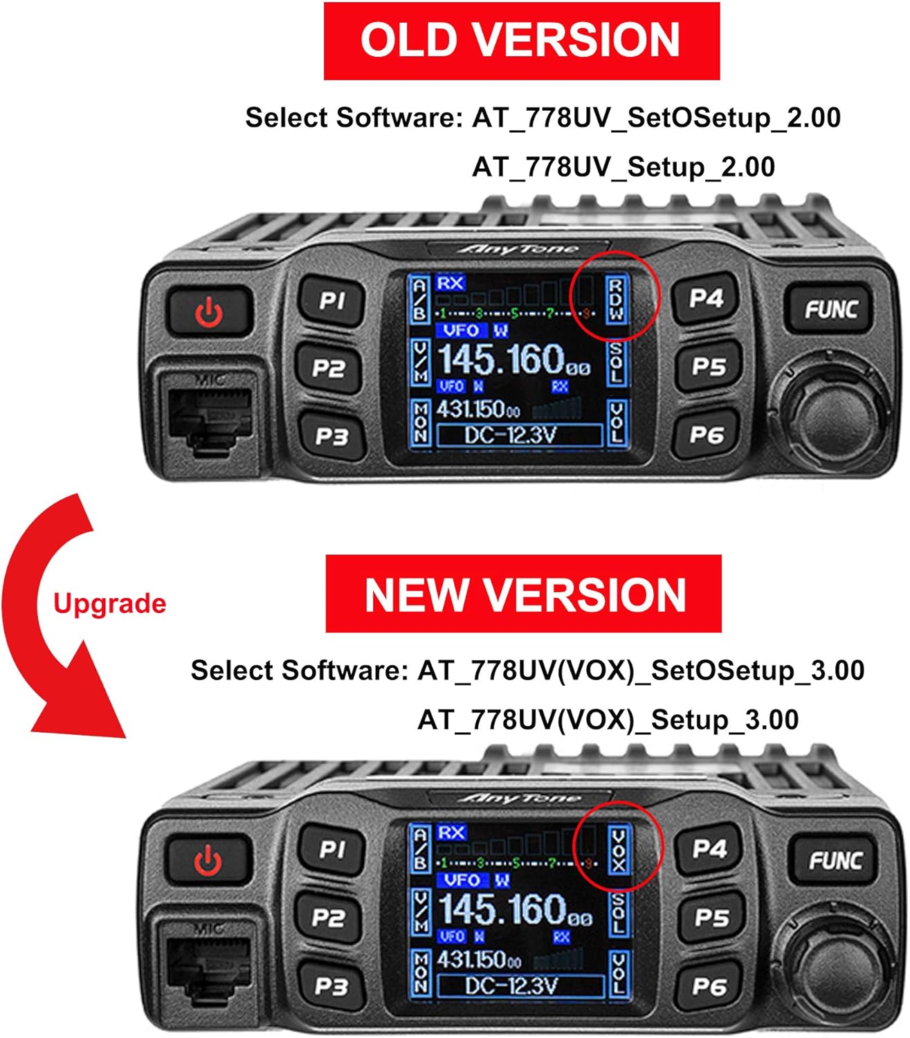 AnyTone AT-778UVII Transceiver Mobile Radio Dual Band 25W VHF/UHF VOX Vehicle Car Radio w/Cable