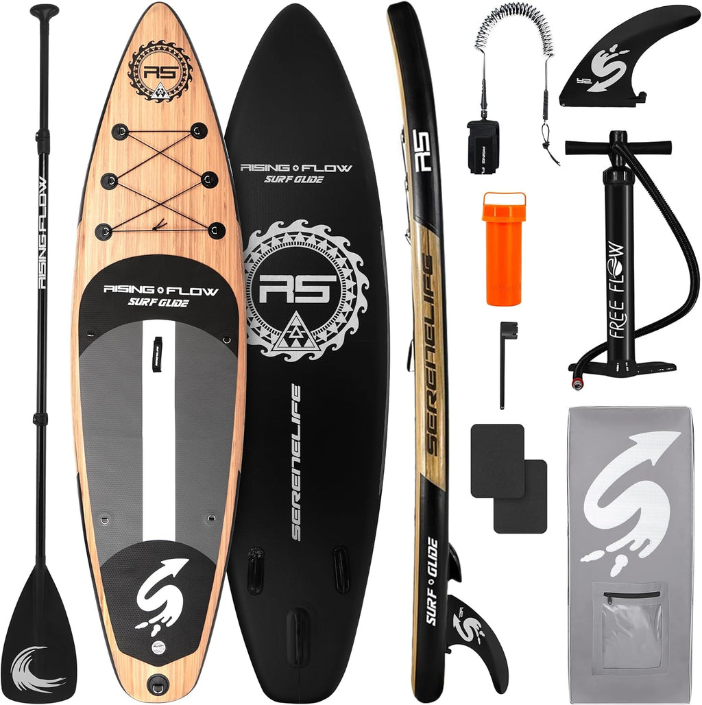 SereneLife Inflatable Stand Up Paddle Board with Premium SUP Accessories – Wide Stable Design with Non-Slip EVA Deck Pad for Adults and Youth of All Skill Levels, 350 lbs Capacity