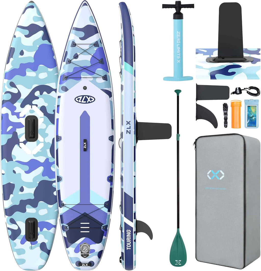 ZLX 11'6" Extra Wide Inflatable Paddle Board, Touring Stand Up Paddleboard, Fast-Tracking SUP for Long-Distance, Stable Center Fin, Portable Backpack & Accessories for Adults, 500lb/3 People/Family