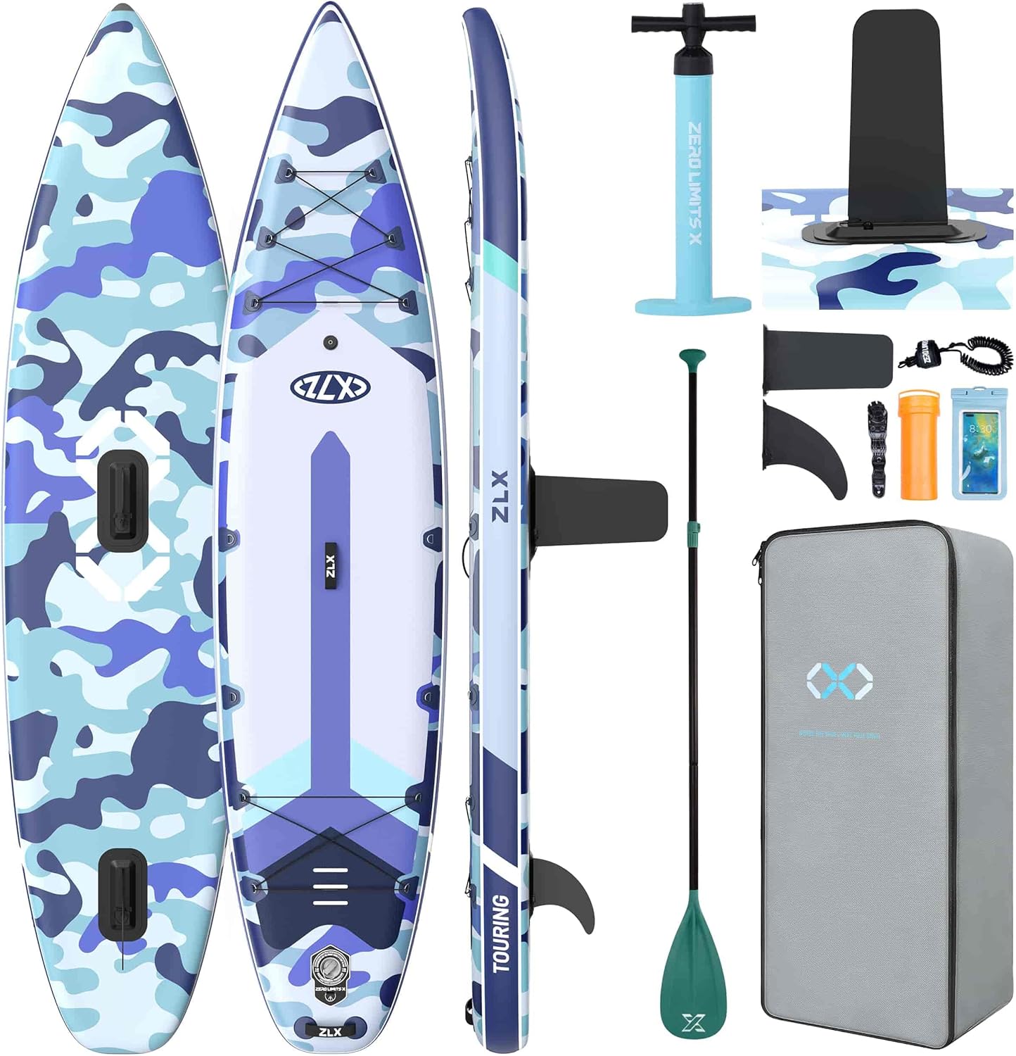 ZLX 11'6" Extra Wide Inflatable Paddle Board, Touring Stand Up Paddleboard, Fast-Tracking SUP for Long-Distance, Stable Center Fin, Portable Backpack & Accessories for Adults, 500lb/3 People/Family