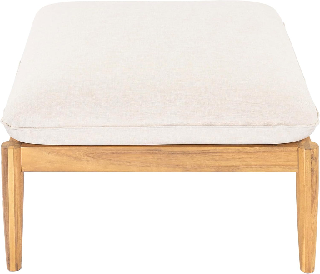 Christopher Knight Home Terassi Indoor/Outdoor Ottoman with Cushion, Acacia Wood Patio Ottoman, Outdoor Foot Stool for Patio Furniture Set, Versatile Stools for Balcony/Garden/Porch, Beige+Light Teak
