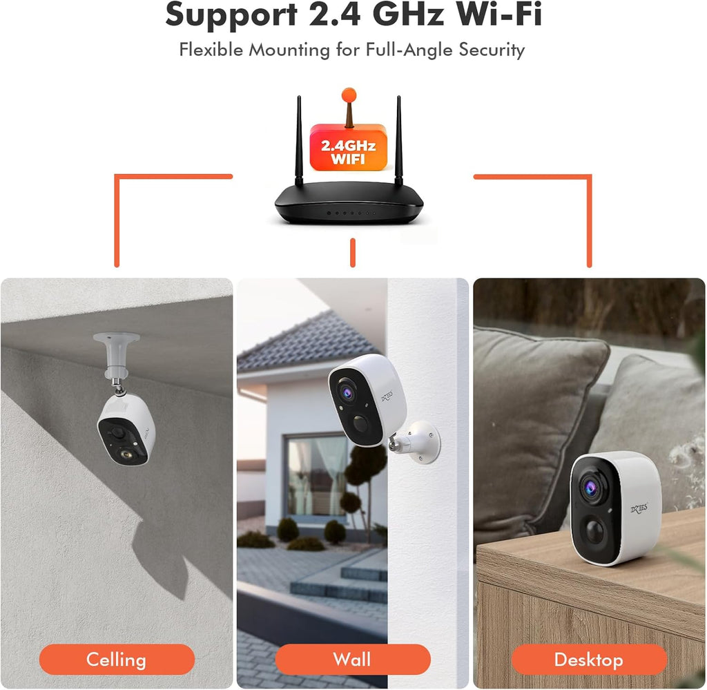 Dzees 2K Security Cameras Wireless Outdoor, Battery Powered AI Motion Detection Spotlight Siren Alarm WiFi Surveillance Indoor Home Camera, Color Night Vision, 2 Way Audio, SD/Cloud IP66, 4 Pack