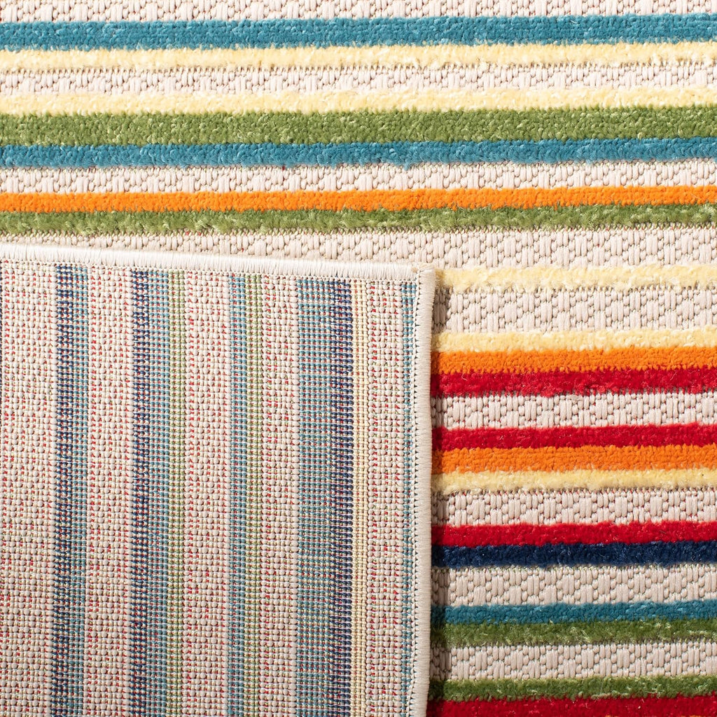 SAFAVIEH Washable Rug Outdoor Cabana Collection - 6'7" x 9', Ivory & Green, Non-Shedding & Easy to Clean, Ideal for Patio, Backyard, Mudroom (CBN323A)