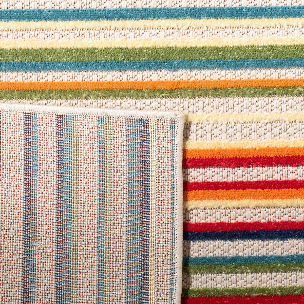 SAFAVIEH Washable Rug Outdoor Cabana Collection - 6'7" x 9', Ivory & Green, Non-Shedding & Easy to Clean, Ideal for Patio, Backyard, Mudroom (CBN323A)