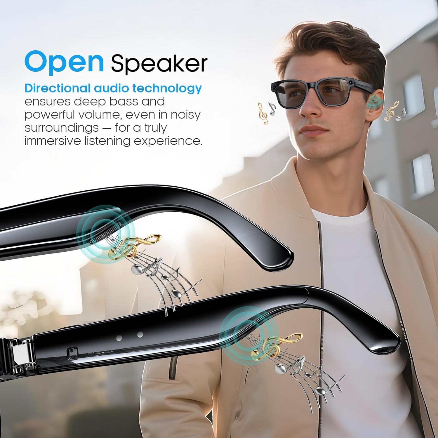 Nemheng AI Smart Glasses with 800mp Camera – Real-Time Translation in 139 Languages,1200p Video Recording,Open-Ear Audio,Object Recognition for iOS Android