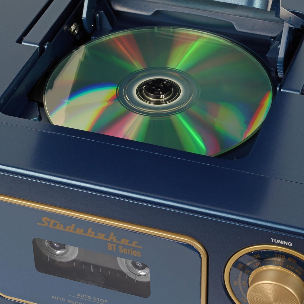 Portable Stereo CD Player with Bluetooth, AM/FM Stereo Radio and Cassette Player/Recorder (Blue)