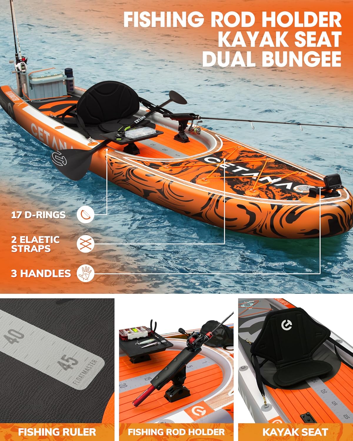CETANA 11'6×35" Extra Wide Stand Up Paddle Board for Adults & Youth, 400lb Capacity Inflatable Paddle Board, Sup for 2+1 Person with Removable US Fin, 100L Backpack, Floating Paddle, Safety Leash