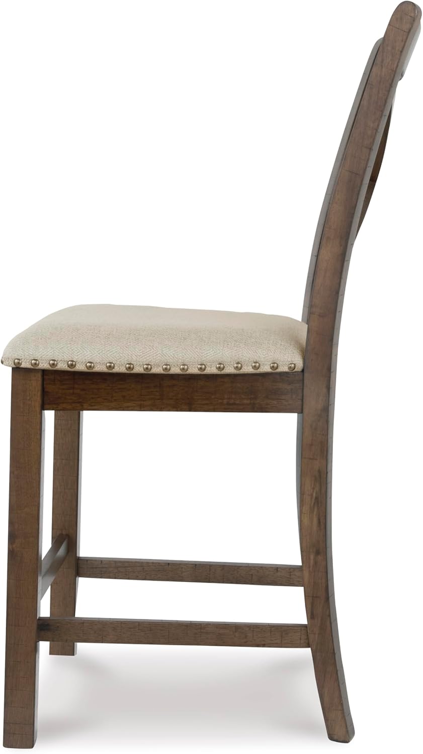 Signature Design by Ashley Moriville Rustic Farmhouse 24.5" Upholstered Barstool, 2 Count, Beige & Brown