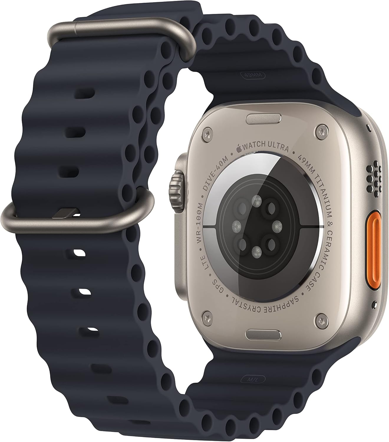 Apple Watch Ultra GPS + Cellular 49mm Titanium Case with Midnight Ocean Band, One Size (Renewed Premium)