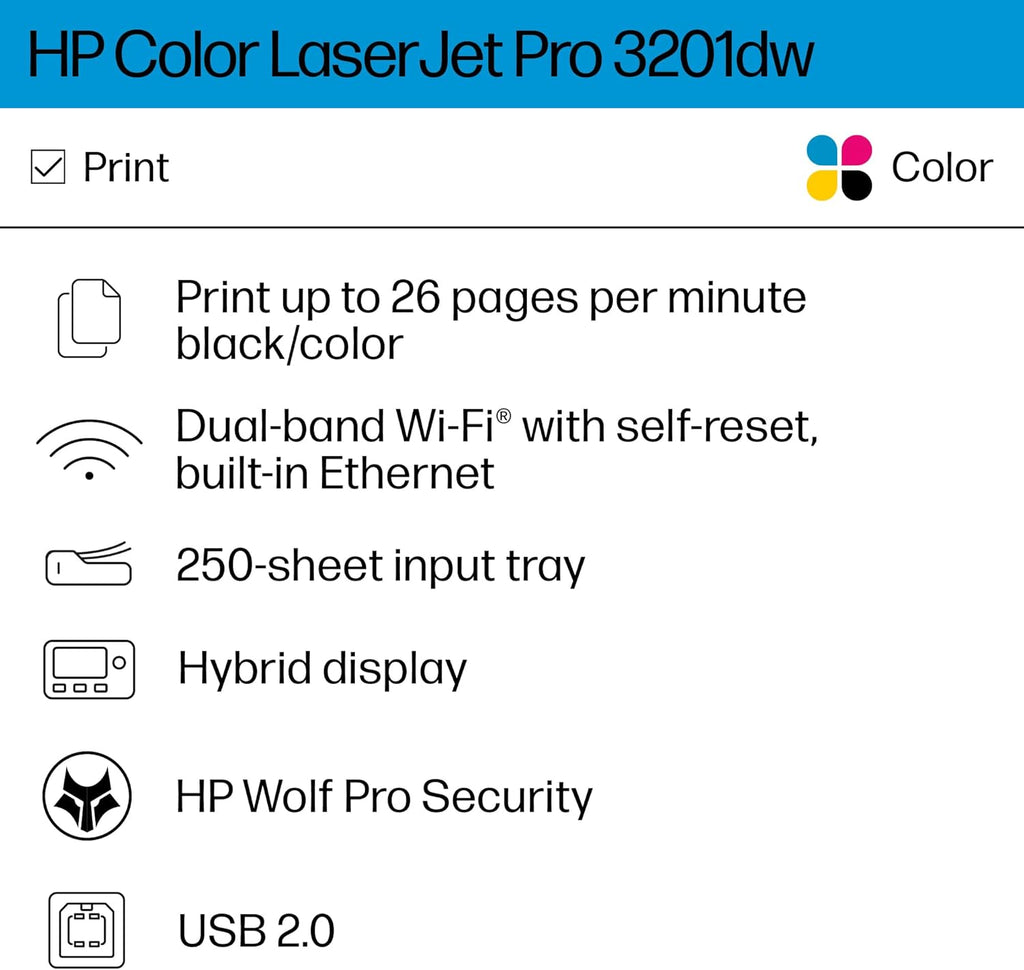 HP Color Laserjet Pro 3201dw Wireless Color Laser Printer, Office Printer, Duplex, Best for Office (499Q9F)