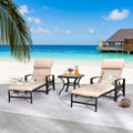Festival Depot 3 Pieces Patio Outdoor Chaise Lounge Chairs with Cushions Set with Coffee Table Premium Fabric Metal Frame Furniture Garden Bistro Soft Backrest (Khaki)