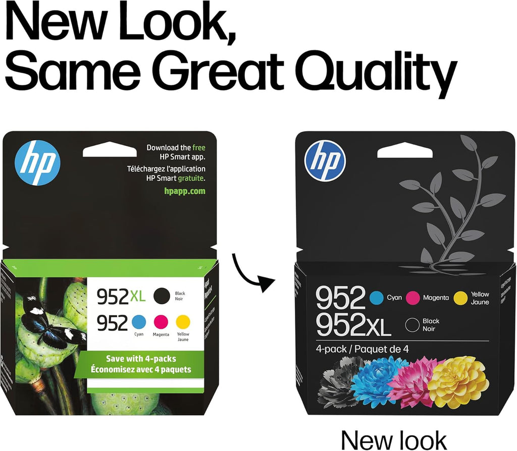 HP 952XL Black + 952 Cyan, Magenta, Yellow Ink | Works with Printer Series: OfficeJet 8702, OfficeJet Pro 7720, 7740, 8210, 8710, 8720, 8730, 8740 | N9K28AN